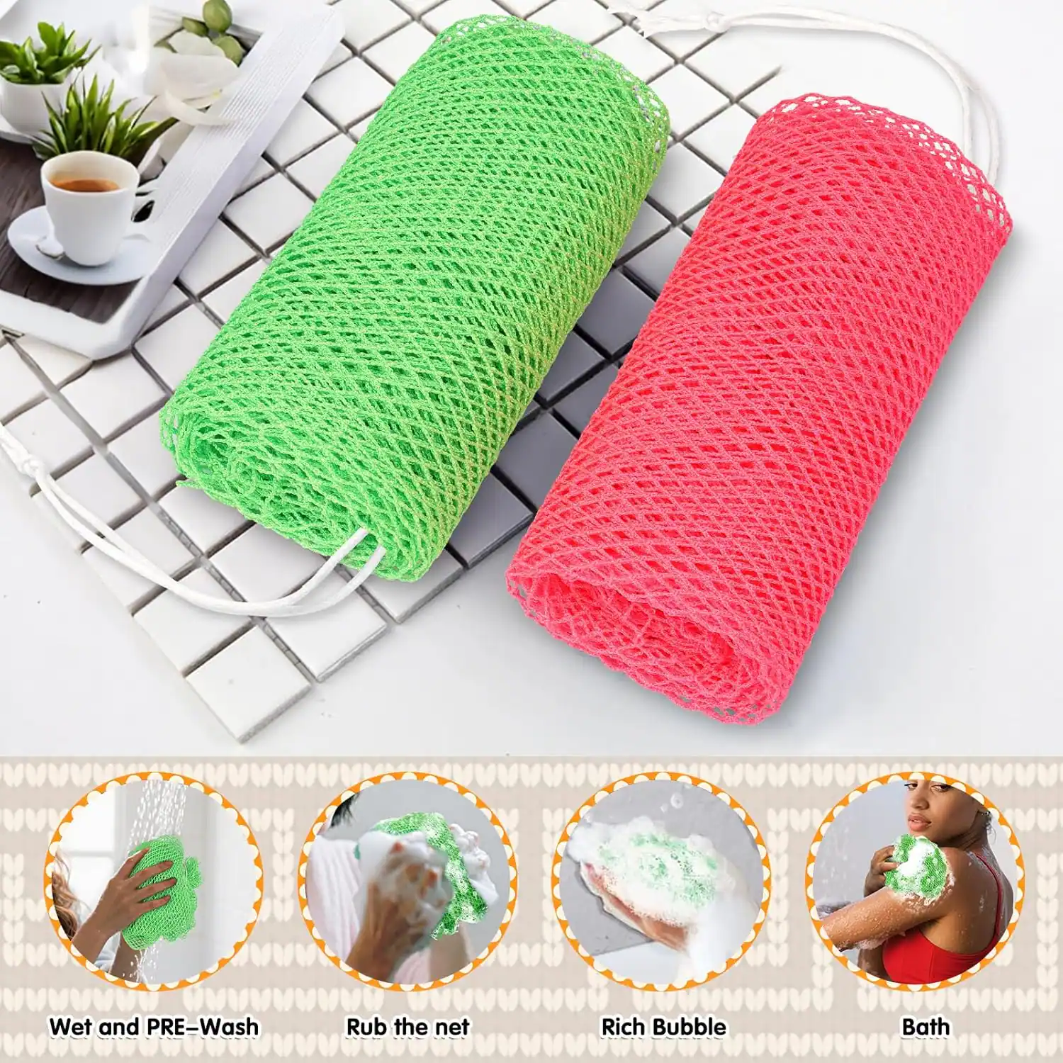 - Wet and PRE-Wash
- Rub the net
- Rich Bubble
- Bath