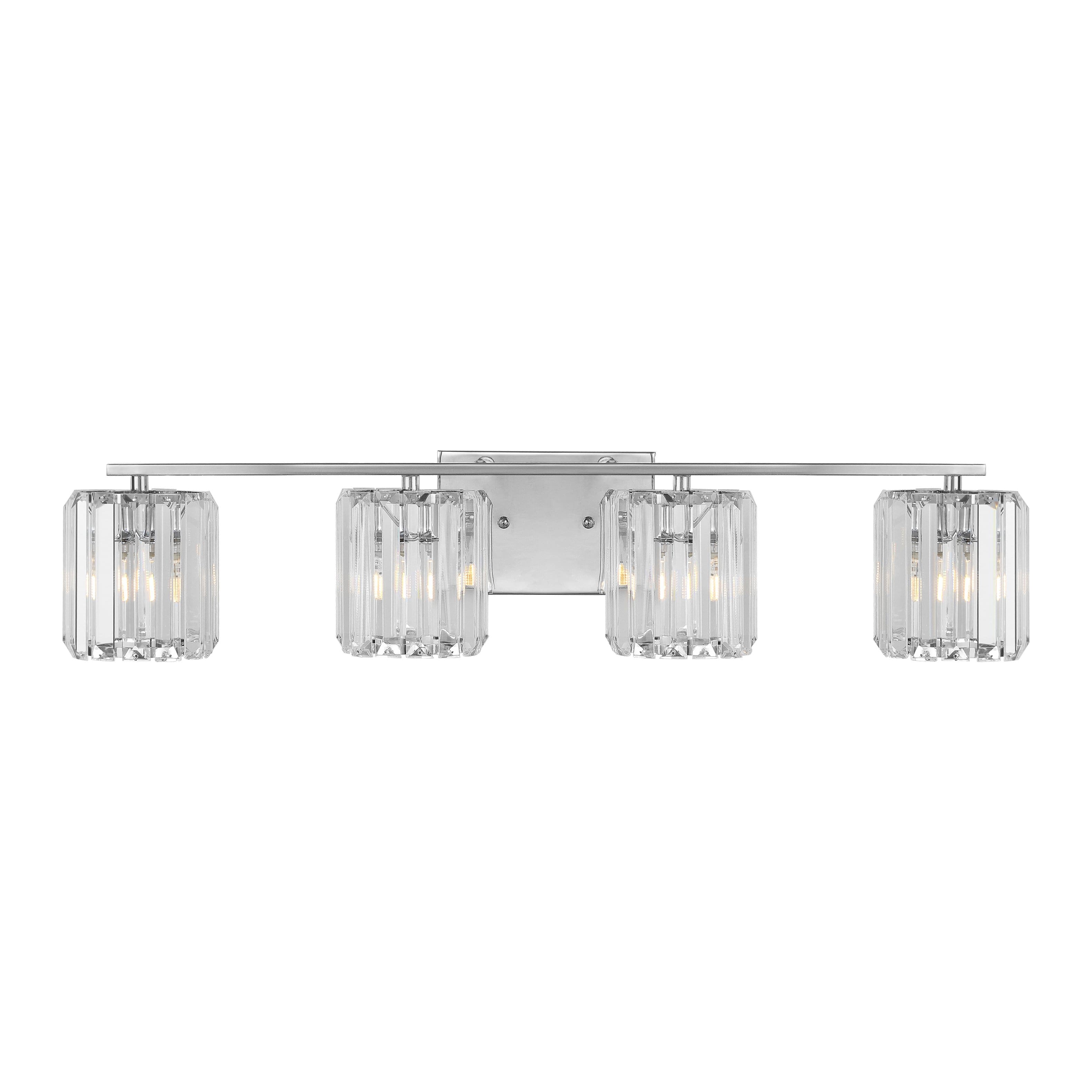 Jonathan Y - Coco Prism Vintage 29.75" 4-Light Metal/Glass Classic Glam LED Vanity Light - Chrome