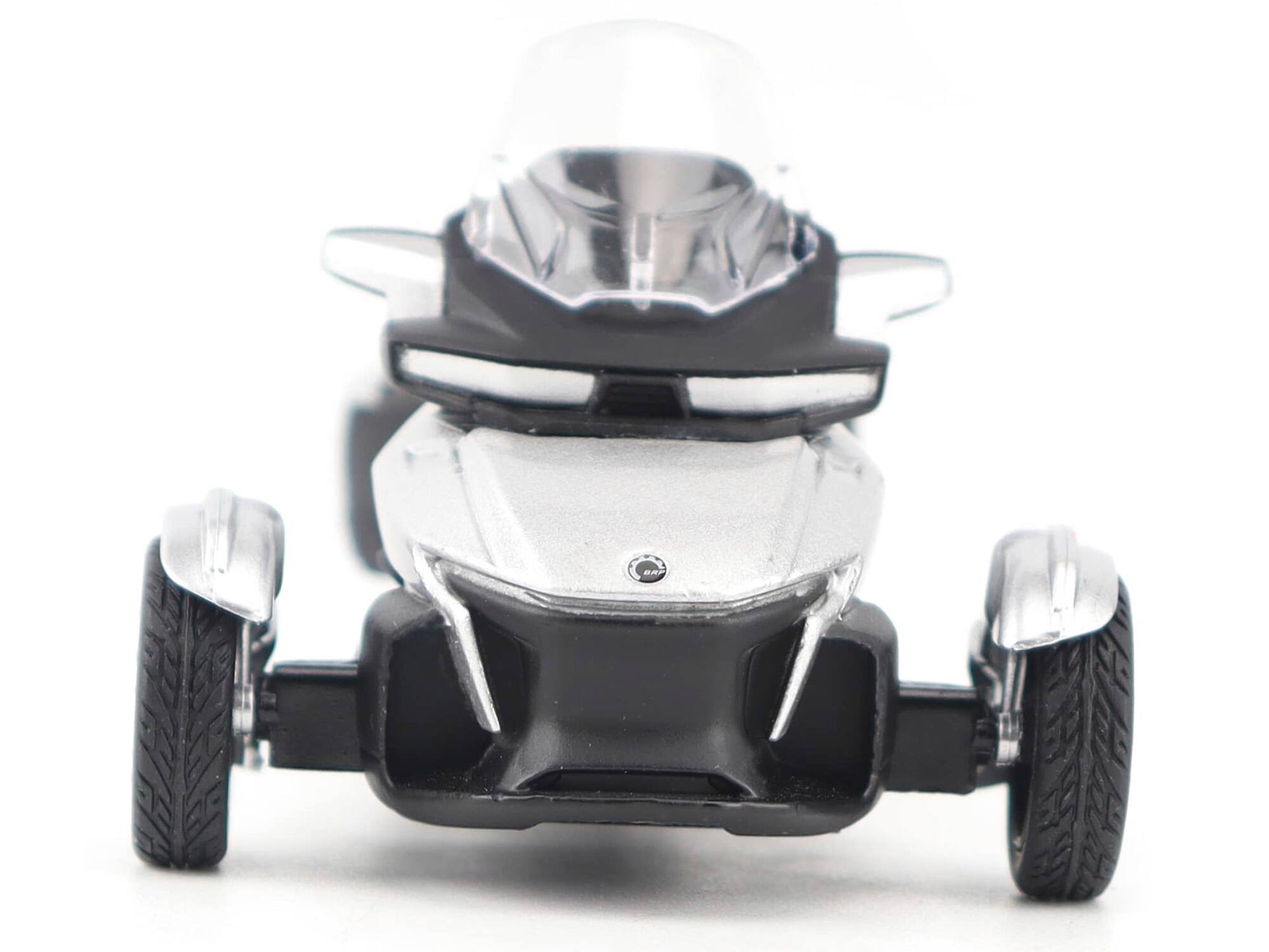 Alt View 3. BRP Models - Can-Am Spyder RT 3-Wheel Motorcycle Hyper Silver Metallic with Driver Figure 1/32 Diecast Model by BRP Models.