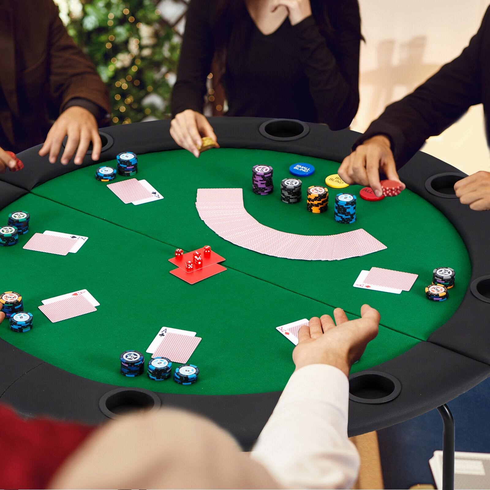 Angle. U-HOMY - Foldable 8-Player Round Poker Table with Casino Felt Surface, Cup Holders and Portable Folding Metal Legs.