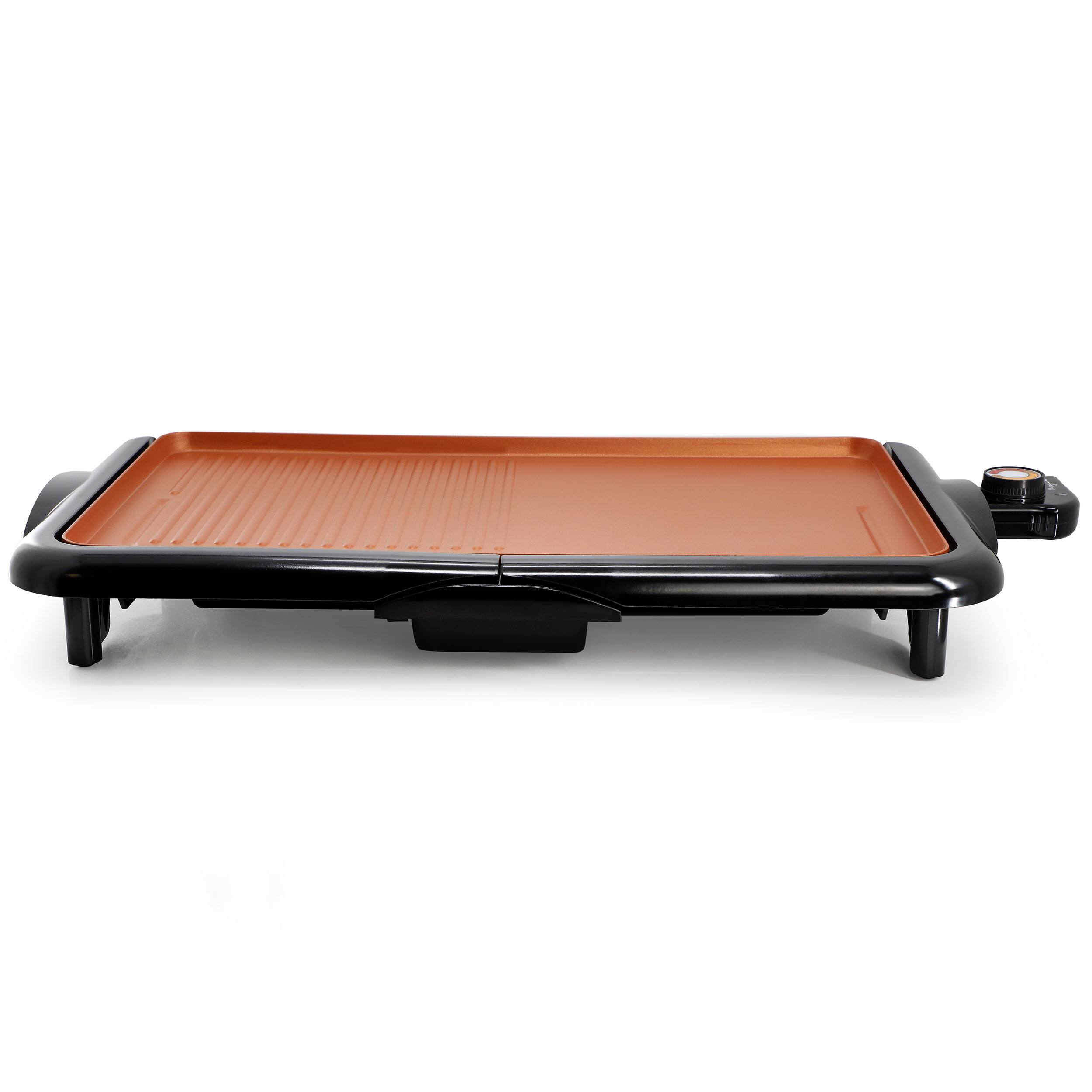 MegaChef - 18.89 Inch Electric Grill and Griddle with Copper Coating - Black