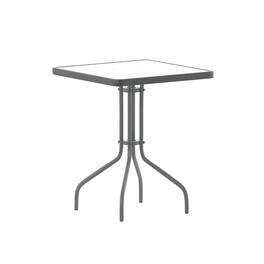 Emma + Oliver - 23.5" Square Tempered Glass Metal Table with Smooth Ripple Design Top - Clear Top/Silver Frame