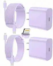 Front. Core Tech - 2-Pack USB-C Fast Wall Charger with 6 ft & 10 ft USB-C to Lightning Cables for iPhone - Purple.