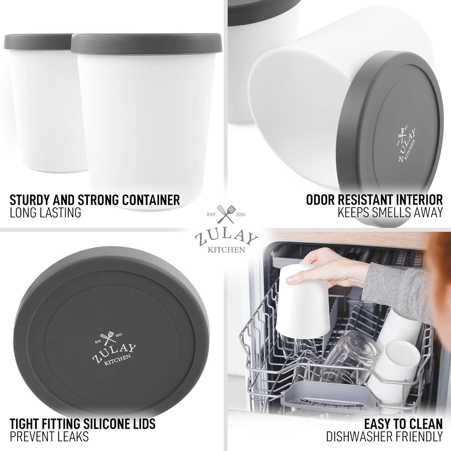 - STURDY AND STRONG CONTAINER LONG LASTING EST 2015
- ODOR RESISTANT INTERIOR KEEPS SMELLS AWAY
- TIGHT FITTING SILICONE LIDS PREVENT LEAKS
- EASY TO CLEAN DISHWASHER FRIENDLY