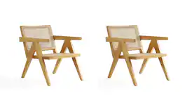 Manhattan Comfort - Hamlet Industry Chic Cane Back Wood Accent Armchair - Set of 2 - Natural