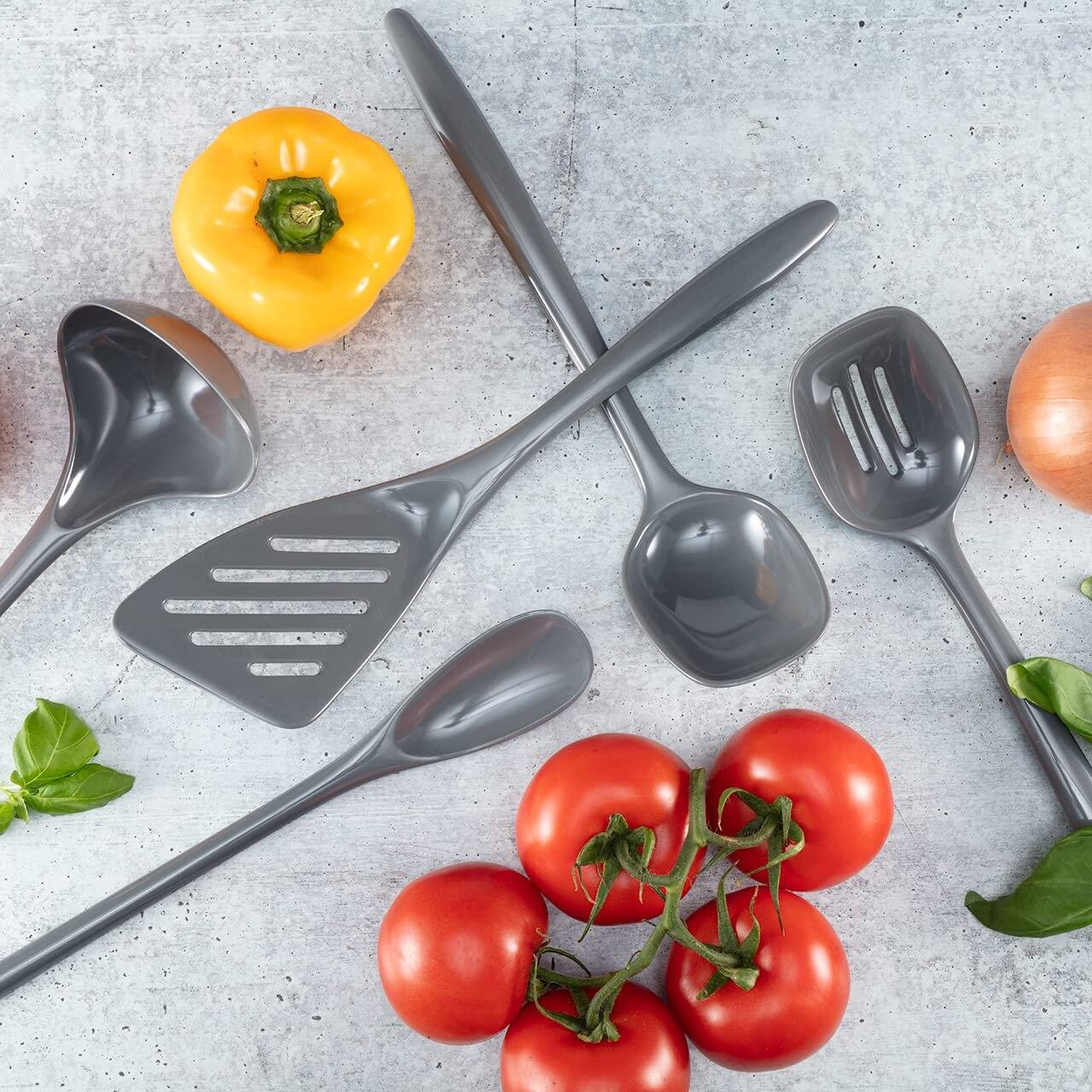 Left. Hutzler - 6-piece Melamine Cooking Utensils Set and Storage Crock - Gray - Gray.