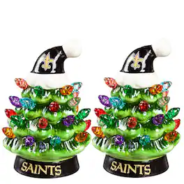 Evergreen Enterprises - New Orleans Saints 2-Pack 4" Ceramic LED Christmas Tree Set - Multicolor