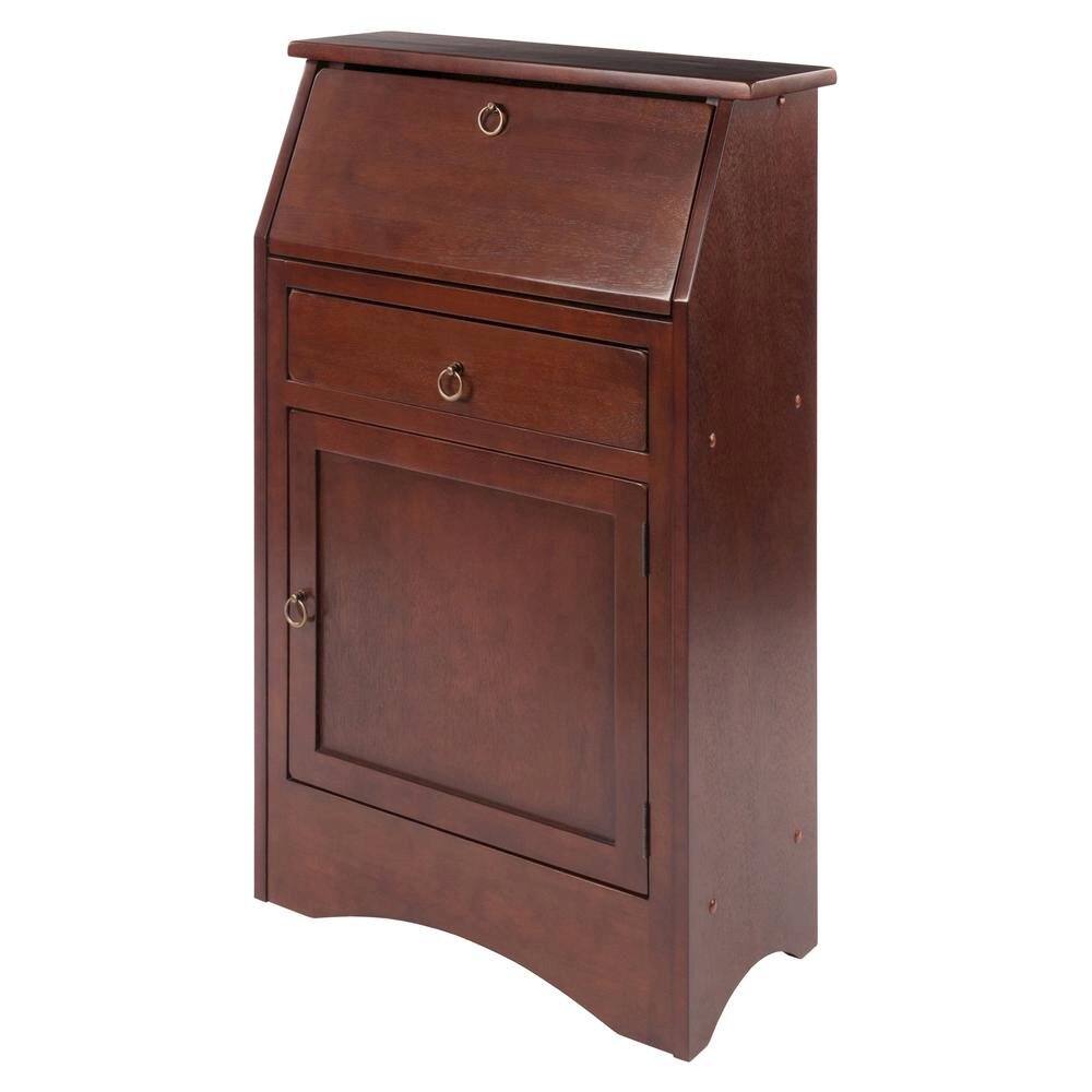 Front. FurniFact - Walnut Secretary Desk – Classic Roll Top Hidden Desk with Storage - Walnut.