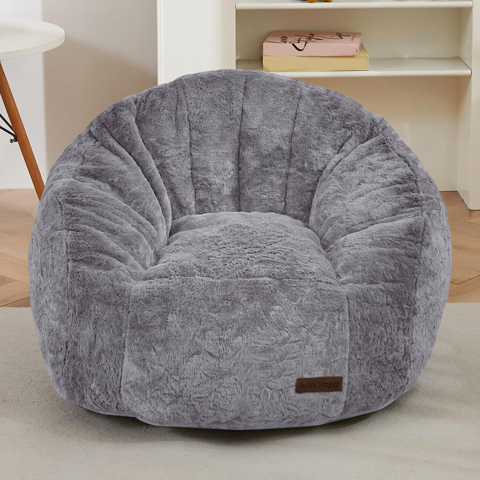 Front. PO3TICJUNKI3 - Bean Bag Chair For Shell Shaped Couch And Sofa Playroom Room - Dark Grey.