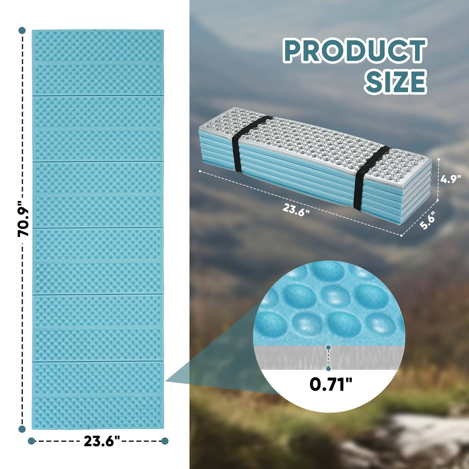 PRODUCT SIZE  
70.9" x 23.6" x 4.9" x 5.6" x 0.71"