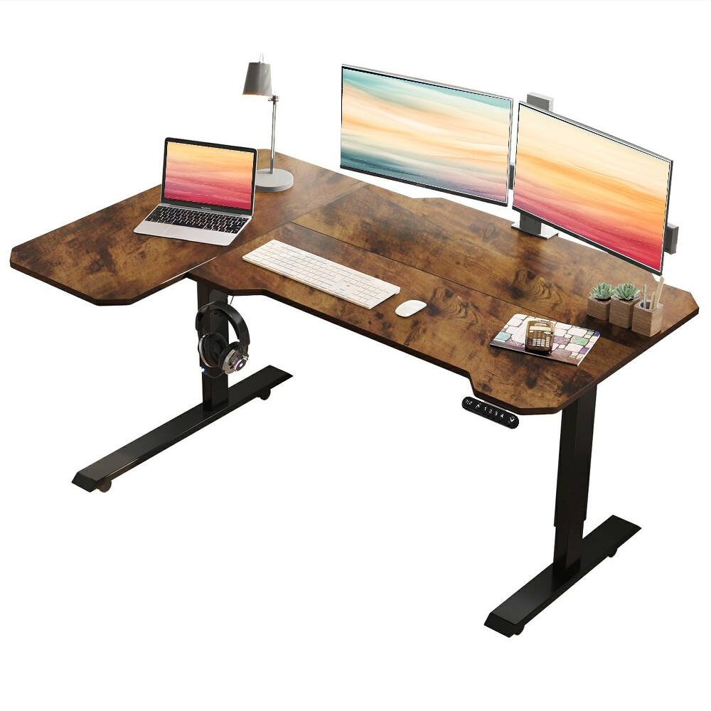 Left. Loheer - Loheer L-Shaped Standing Desk 59 Inch Electric Height Adjustable Corner Sit Stand Computer Desk Rustic Brown - Rustic Brown.