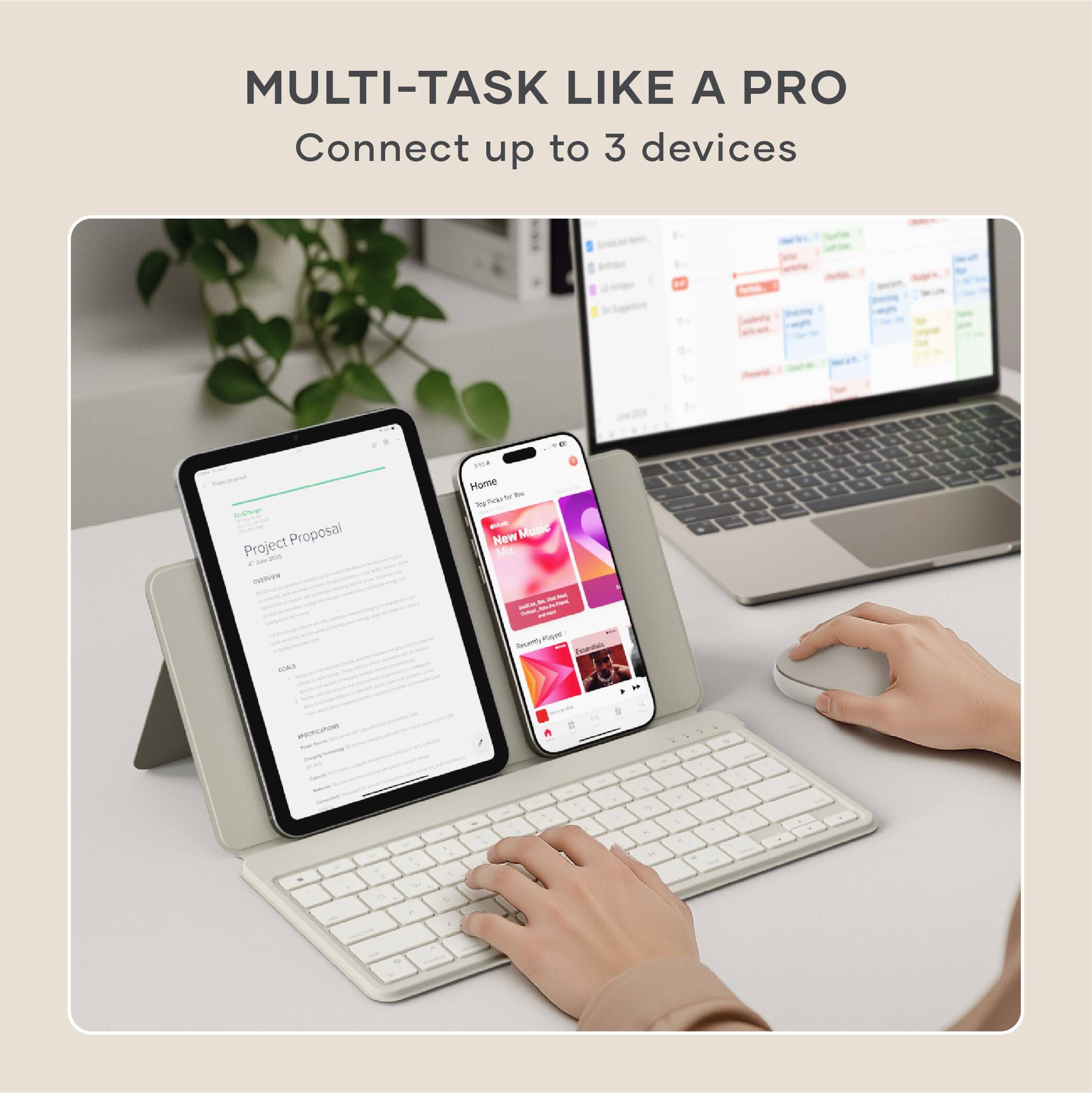 Satechi OntheGo Bluetooth Keyboard with Adjustable Stand, Connect