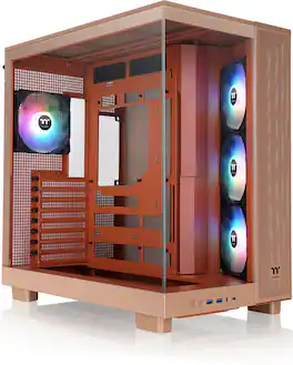 Thermaltake - View 380 XL TG ARGB Dual-Chamber Chassis with Hidden-Connector Motherboard Support ATX Mid Tower PC Case - Gravel Sand