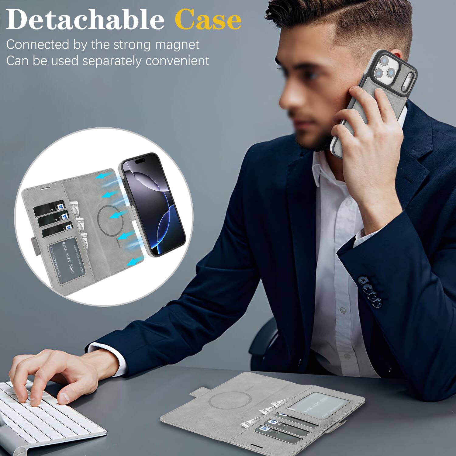 Detachable Case  
Connected by the strong magnet  
Can be used separately convenient  

CARD 5678 PREPAID 1234 VISA 4000  
7534 5678  
0 3