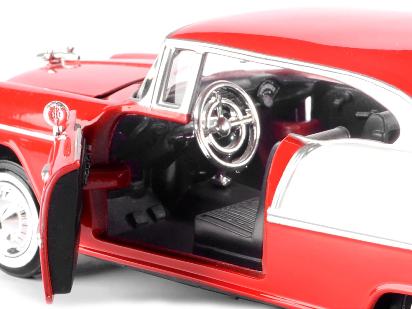 Alt View 2. Motormax - 1955 Chevrolet Bel Air Red 1/24 Diecast Model Car by Motormax.