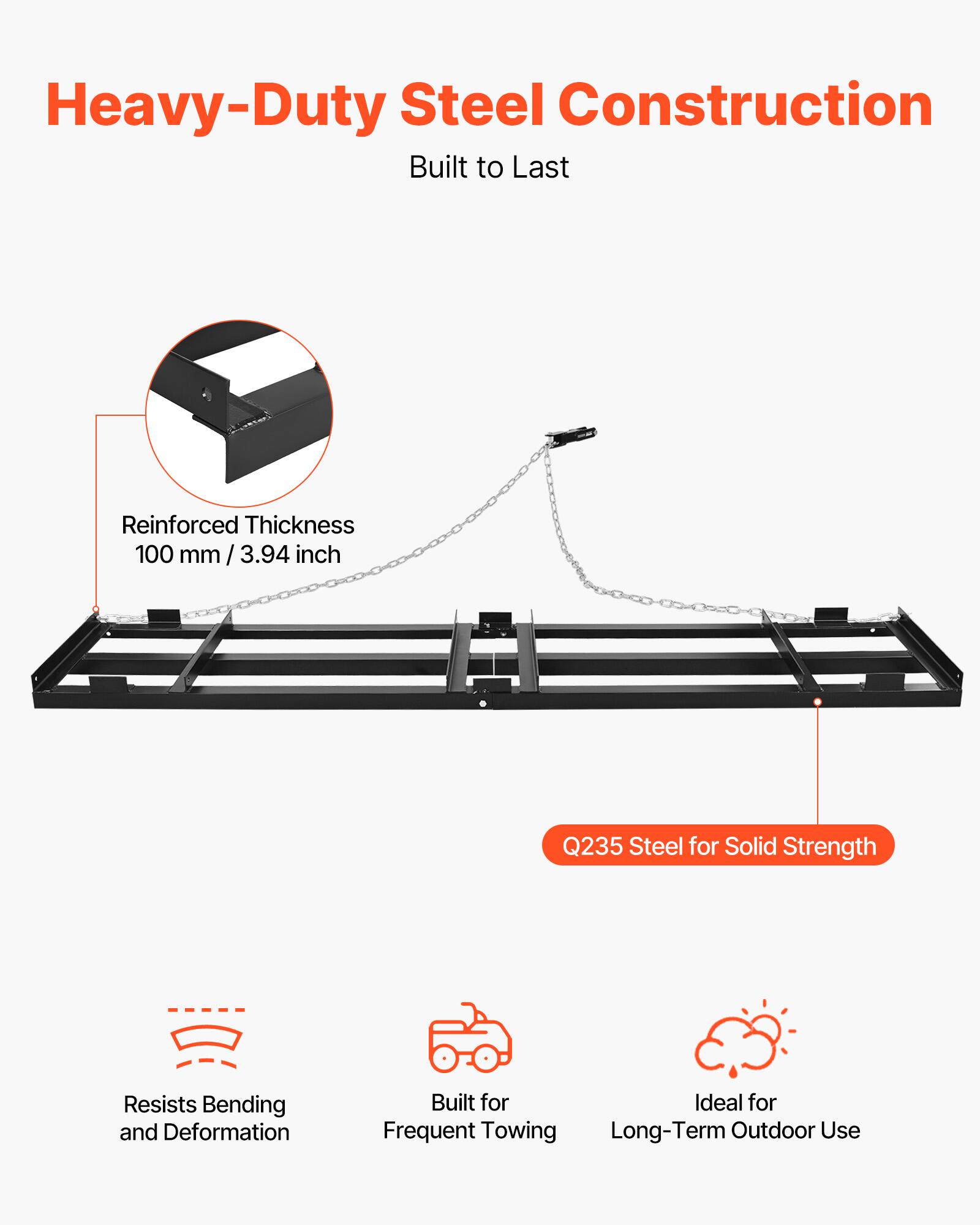 Heavy-Duty Steel Construction  
Built to Last  

Reinforced Thickness  
100 mm / 3.94 inch  

Q235 Steel for Solid Strength  

Resists Bending and Deformation  

Built for Frequent Towing  

Ideal for Long-Term Outdoor Use