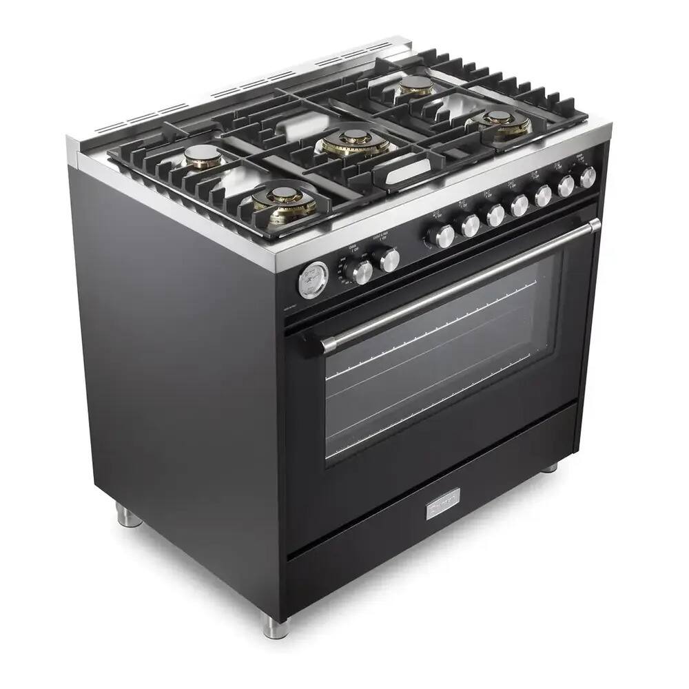Angle. Verona - Verona Ultima 36" Gas Range with 5 Sealed Burners in (Matte Black) - Matte Black.