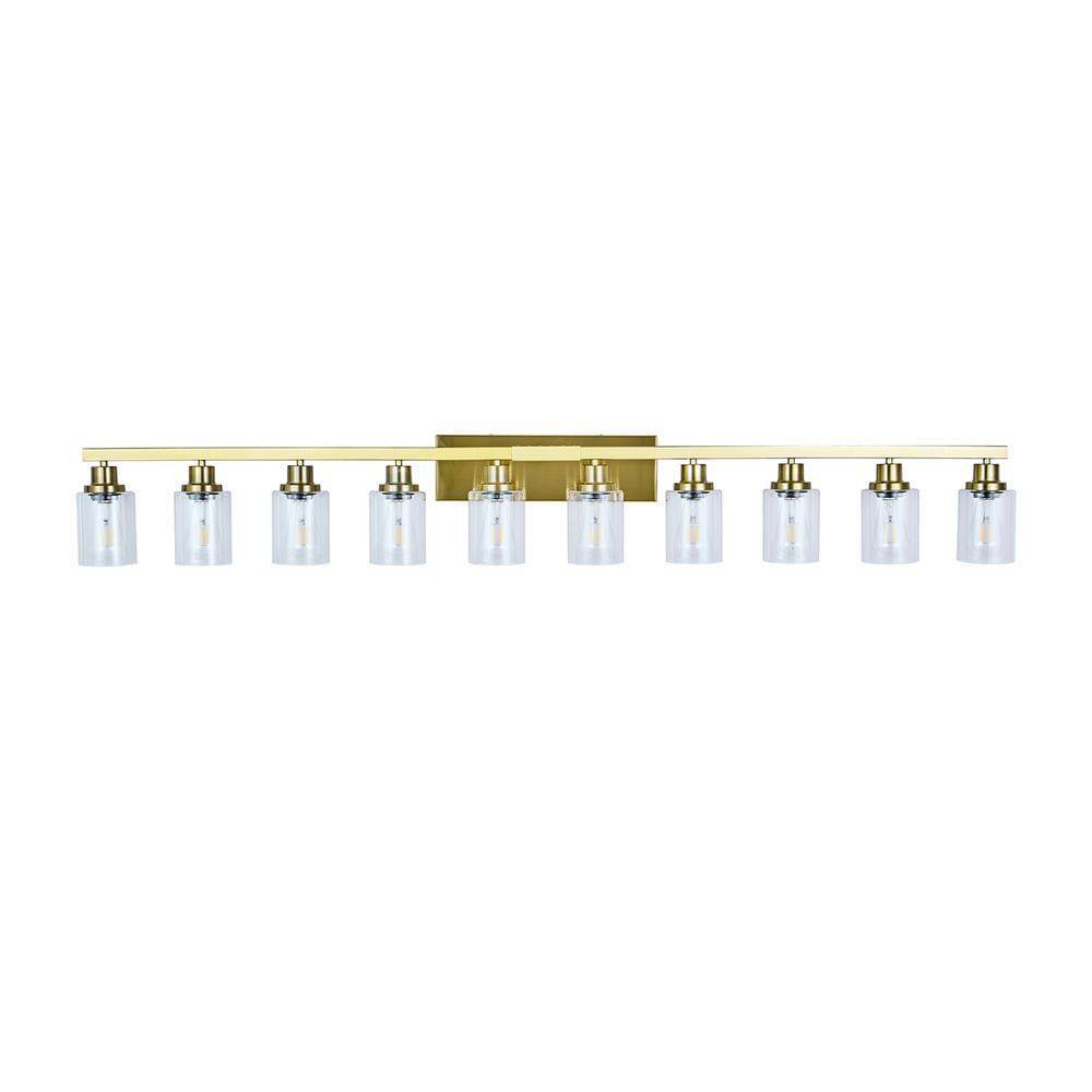 Left. Kadyn - 10 Light Gold Vanity Lights for Mirror, 52inch Modern Gold Bathroom Wall Lighting for Bedroom, Living Room, Gold - Gold.
