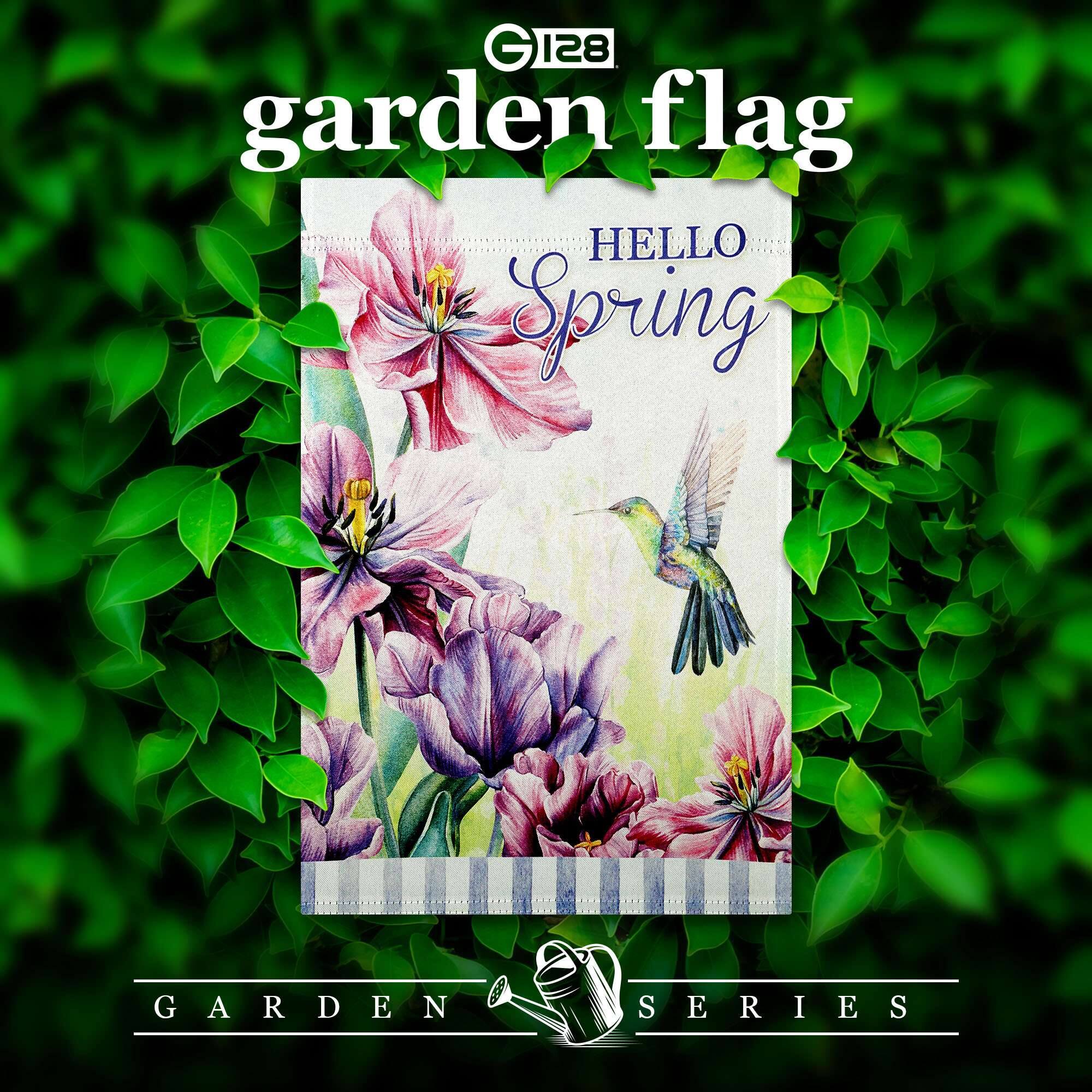 G 128 garden flag  
HELLO Spring  
GARDEN SERIES