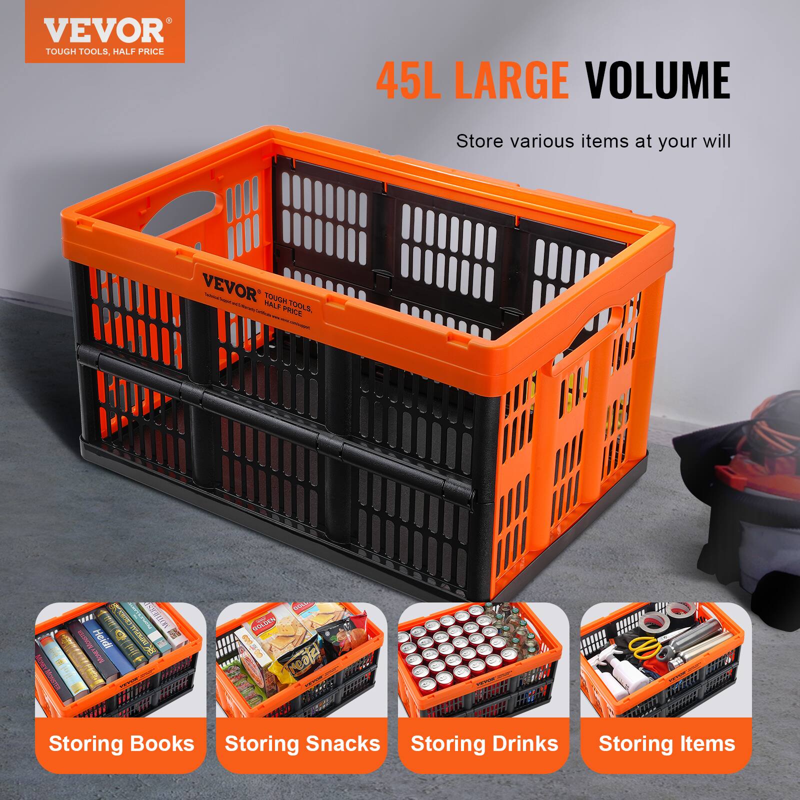 VEVOR TOUGH TOOLS, HALF PRICE  
45L LARGE VOLUME  
Store various items at your will  

Storing Books  
Storing Snacks  
Storing Drinks  
Storing Items