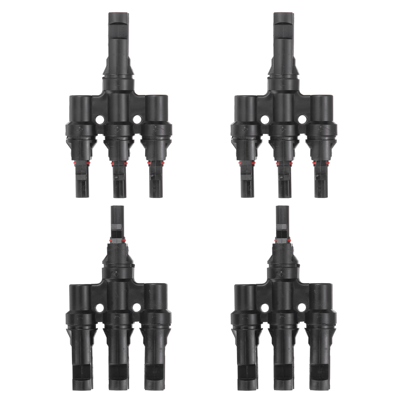 Unique Bargains - Two Pair T-Shaped Branch Connector 1 to 3 Male/Female for Solar Panel Parallel Connection - Black