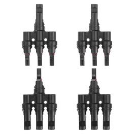 Unique Bargains - Two Pair T-Shaped Branch Connector 1 to 3 Male/Female for Solar Panel Parallel Connection - Black