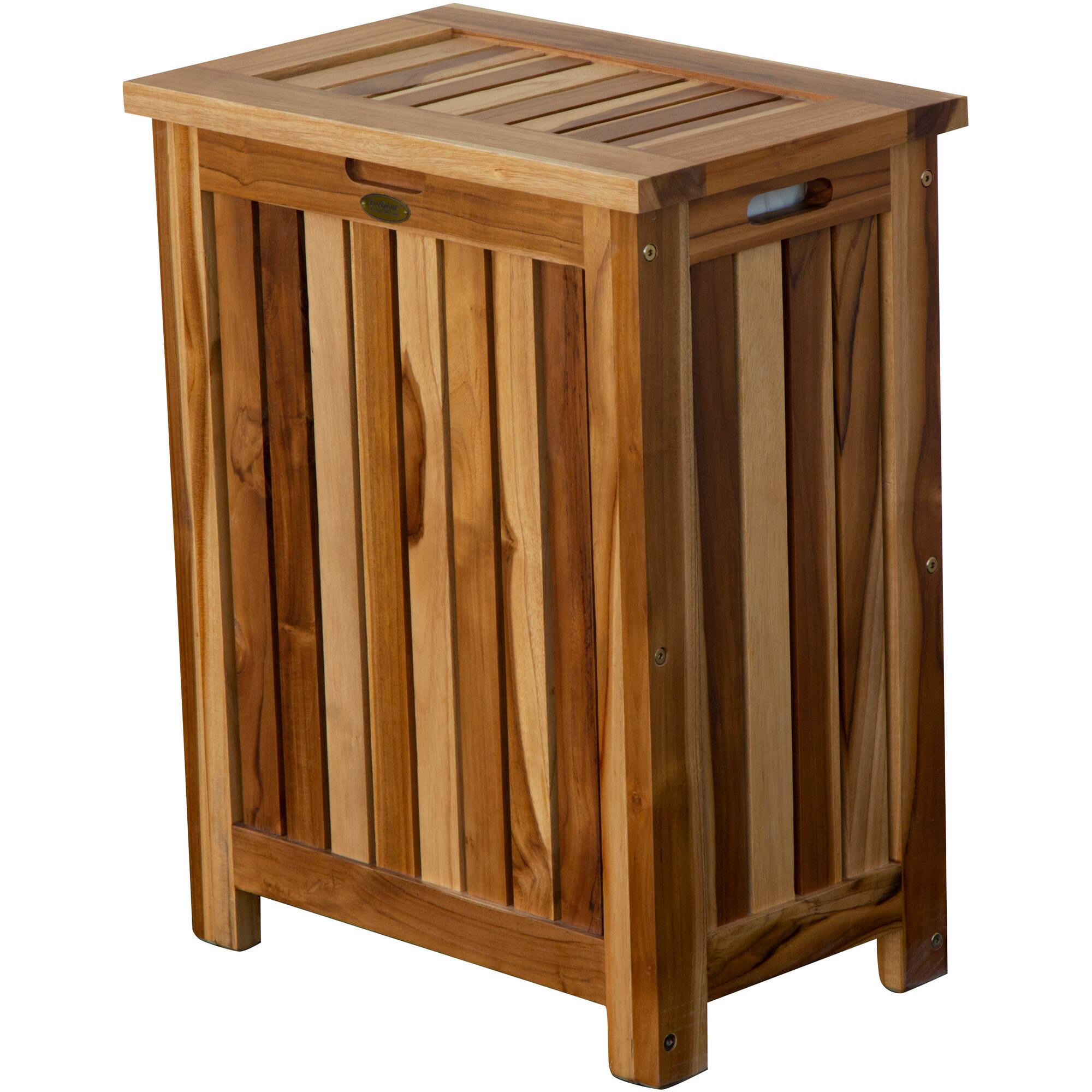 Left. EcoDecors - EcoDecors® Eleganto® 18" Teak Wood Double Laundry Storage Hamper with Removable Bags in EarthyTeak Finish - EarthyTeak.
