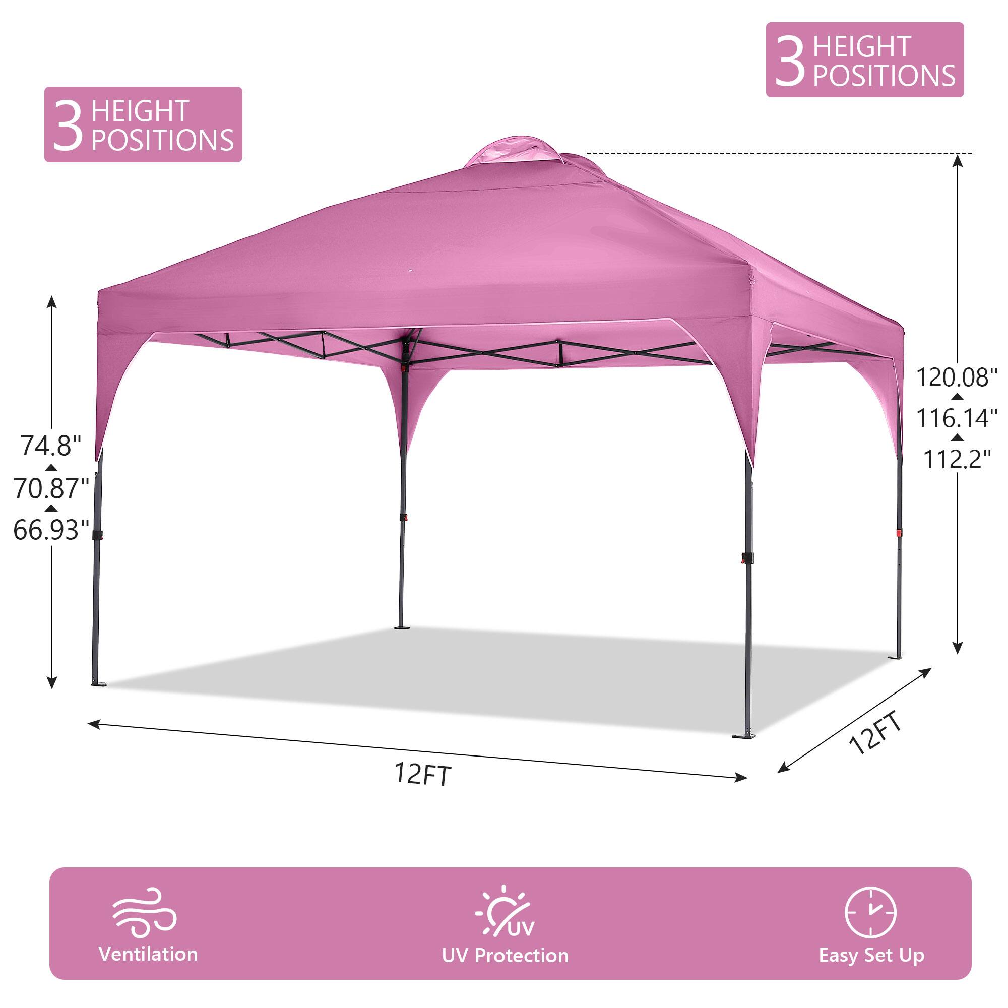 HEIGHT 3 POSITIONS  
120.08"  
74.8"  
70.87"  
66.93"  
116.14"  
112.2"  
12FT  
12FT  

Ventilation  
UV Protection  
Easy Set Up