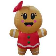 Front. GOOSH Inflatables - GOOSH 6.7 FT Christmas Inflatables Gingerbread Girl Inflatable with Built-in LEDs - Brown.