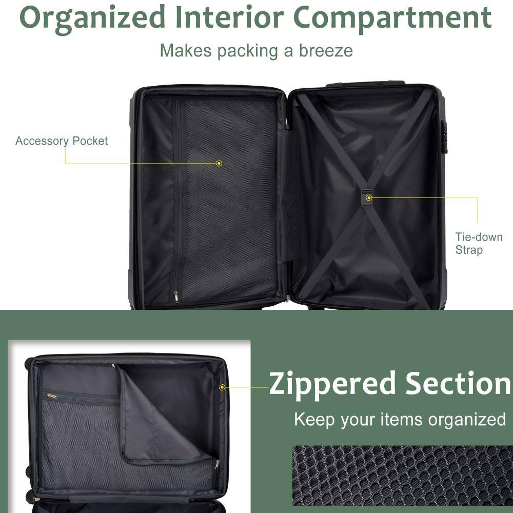 Organized Interior Compartment  
Makes packing a breeze  

Accessory Pocket  
Tie-down Strap  

Zippered Section  
Keep your items organized