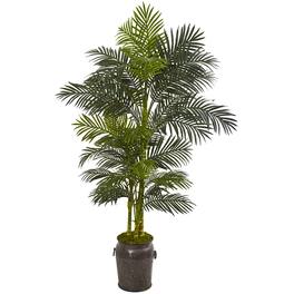 BreeBe - 7' Golden Cane Artificial Palm Tree in Metal Planter - Green