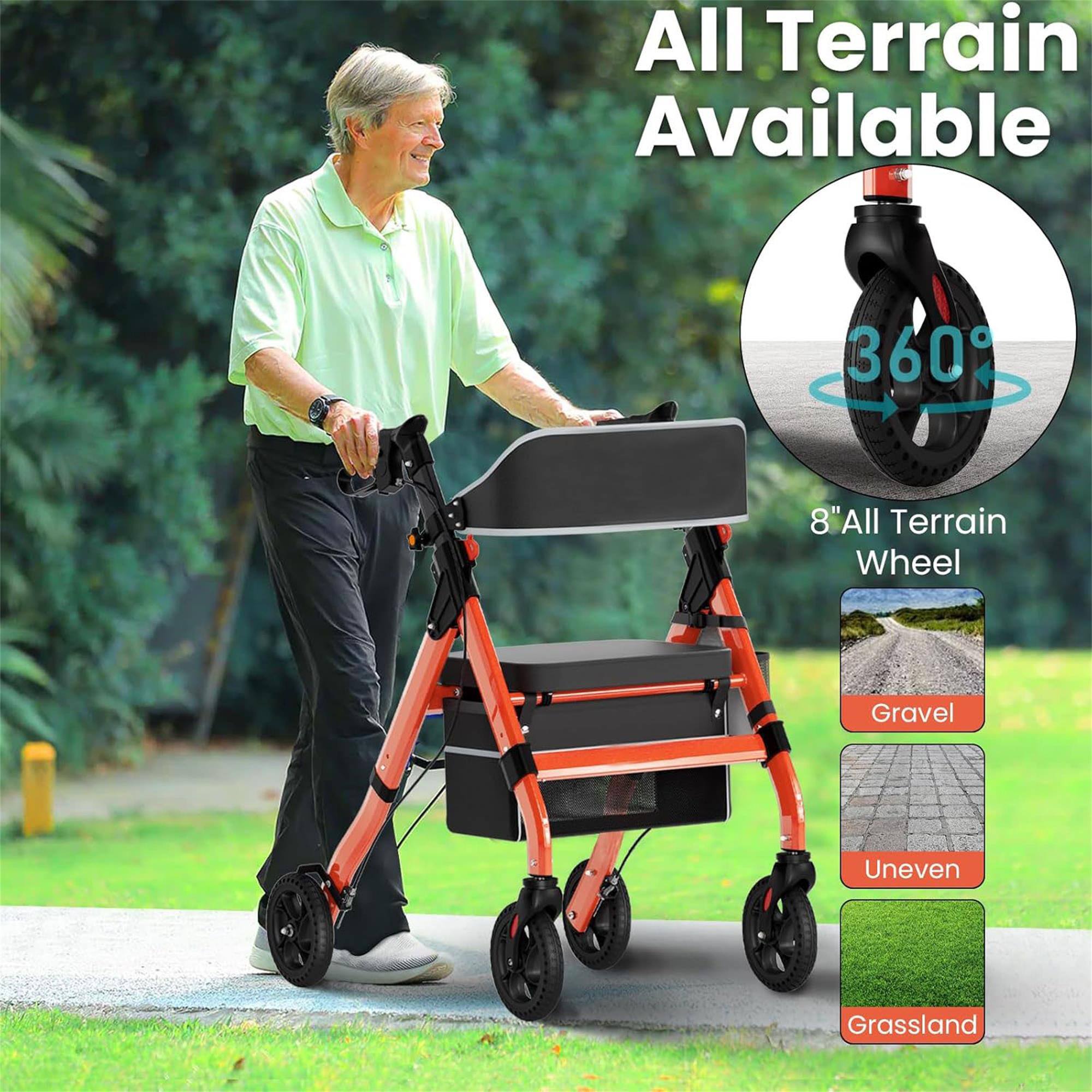 All Terrain Available  
360° 8" All Terrain Wheel  
Gravel  
Uneven  
Grassland