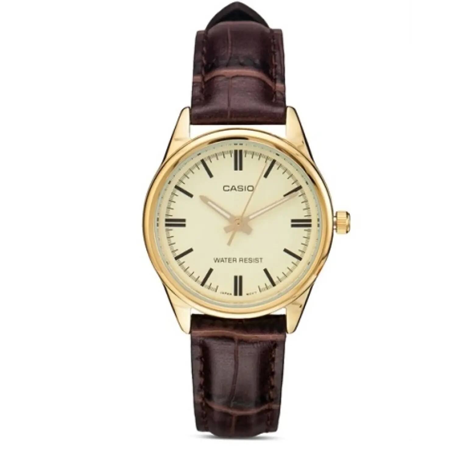 Casio - Women’s Gold-Tone Leather Strap Analog Watch - LTP-V005GL-9AUDF - Brown