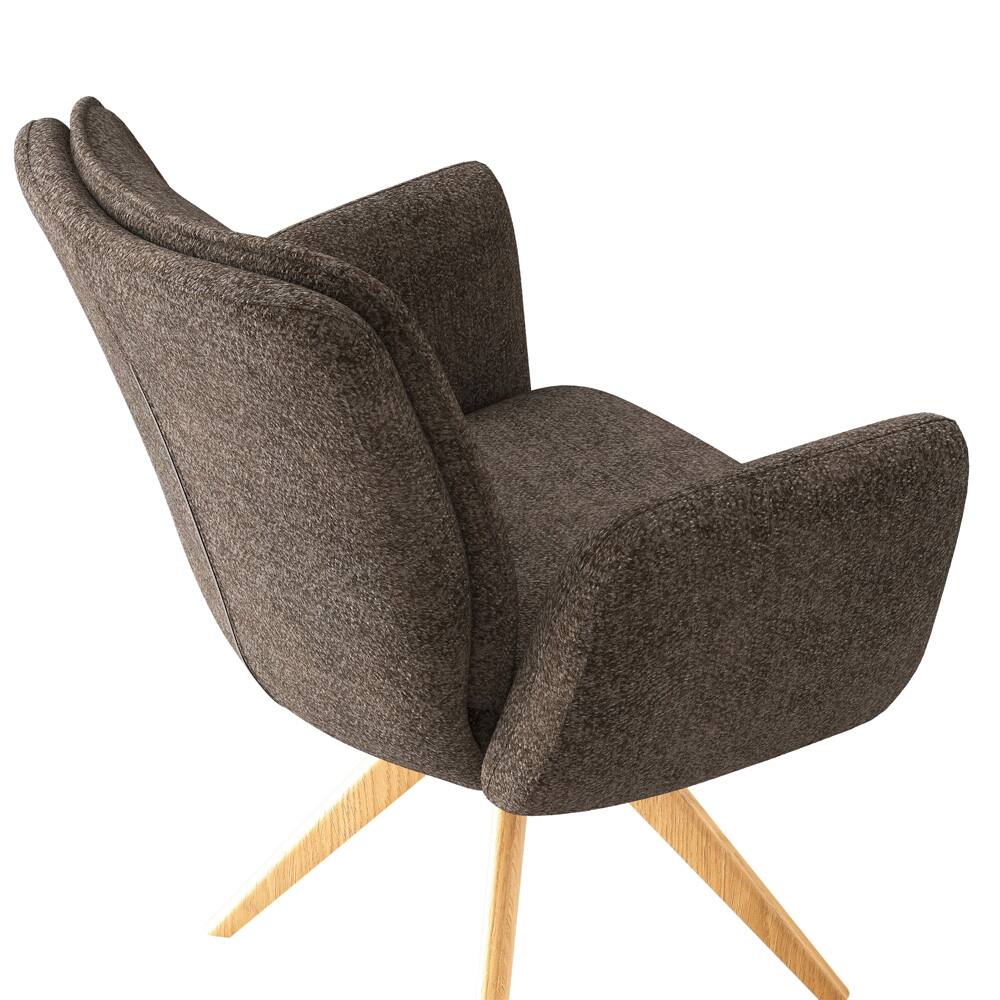 Alt View 3. POVISON - Mid-Century Modern Upholstered Swivel Wood Dining Chairs Set of 2, Fabric Armchairs for Dining & Living Room, Brown - Brown & Natural Wood.