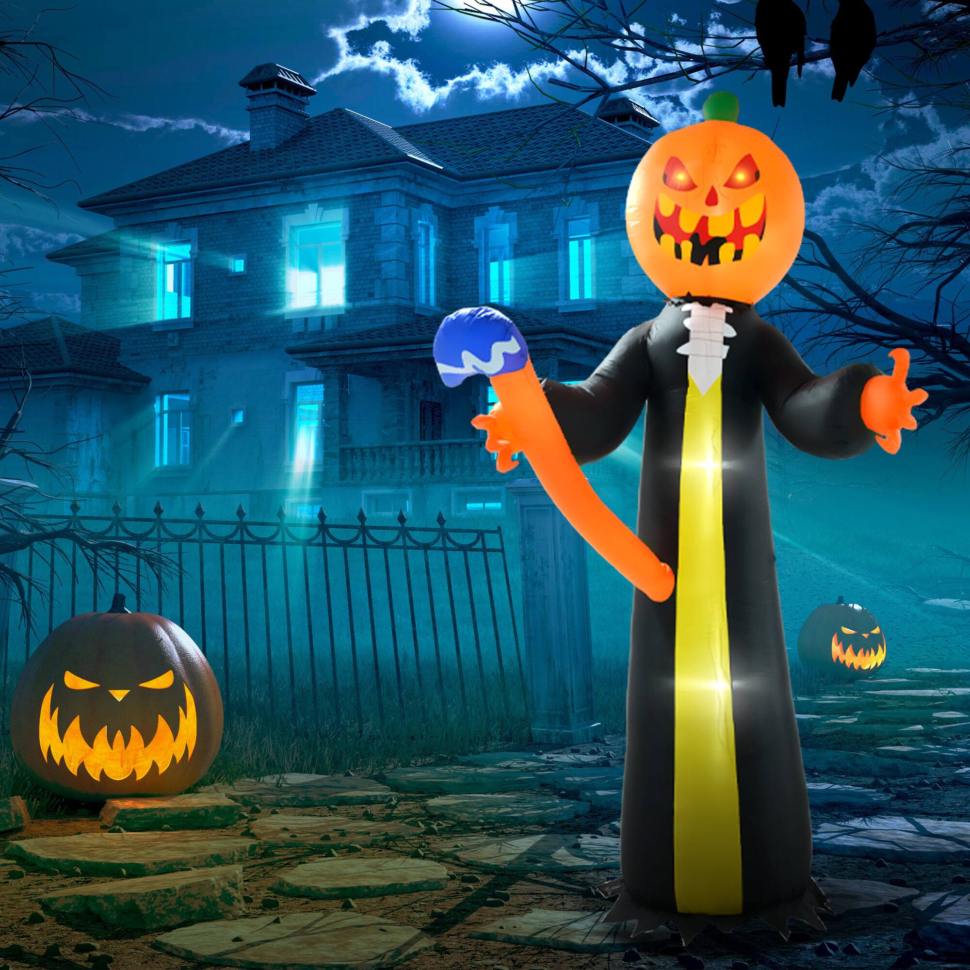 Alt View 1. Ecooso - 10FT Halloween Inflatable Pumpkin Head Ghost with Hammer and LED Lights for Outdoor Yard Decoration - Black.