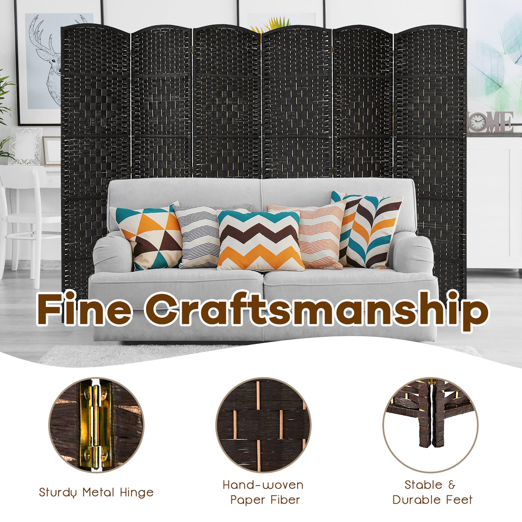 Fine Craftsmanship  
Sturdy Metal Hinge  
Hand-woven Paper Fiber  
Stable & Durable Feet