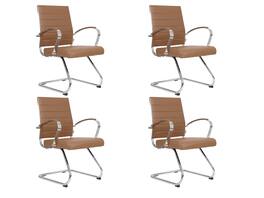 LeisureMod - Set of 4 Benmar Modern Leather Upholstered Office Desk Chair with Padded Armrests and Chrome Frame for Home or Office - Light Brown