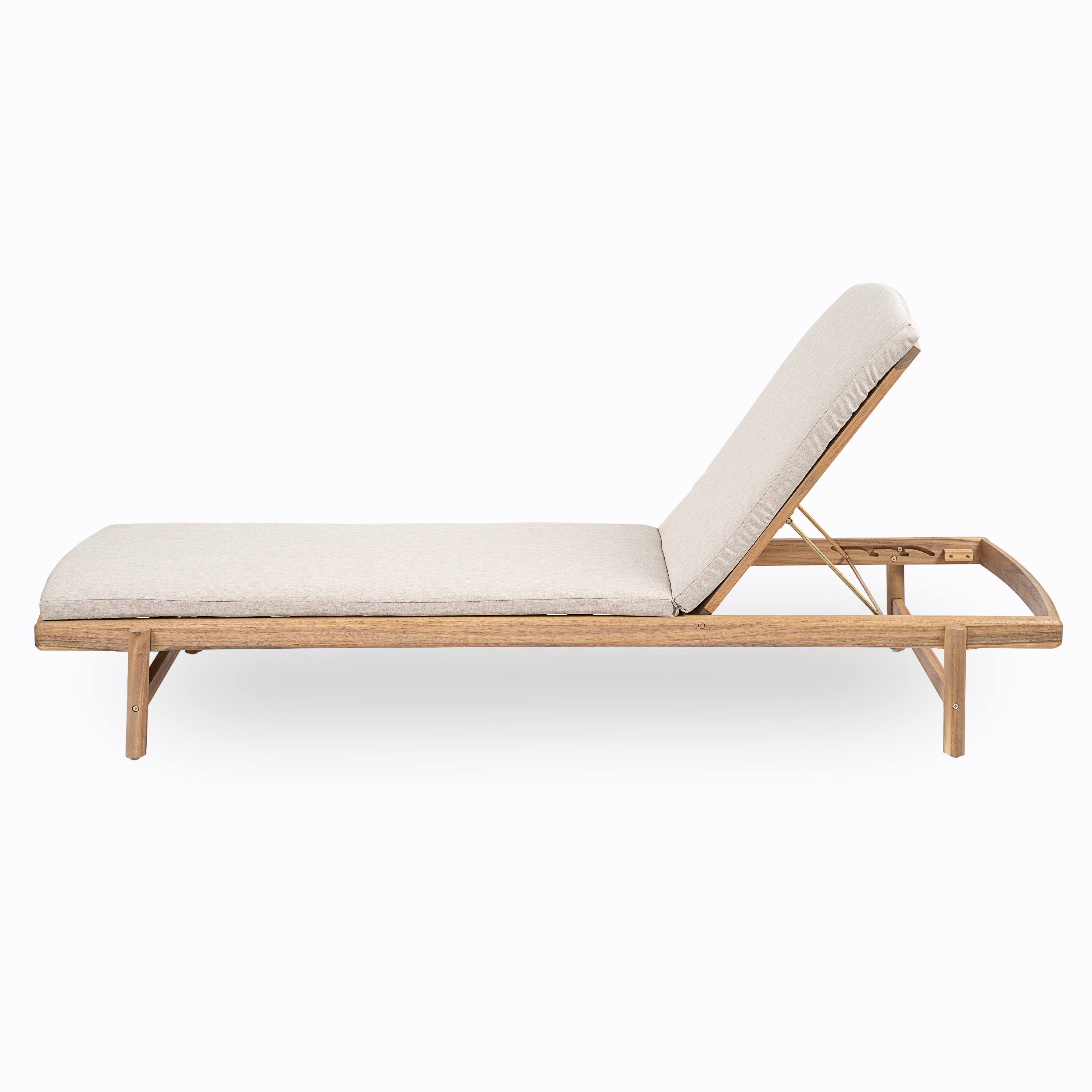 Alt View 1. Mondawe - Set of 2 Acacia Wood Chaise Lounge With Cushion - Teak+ Beige.