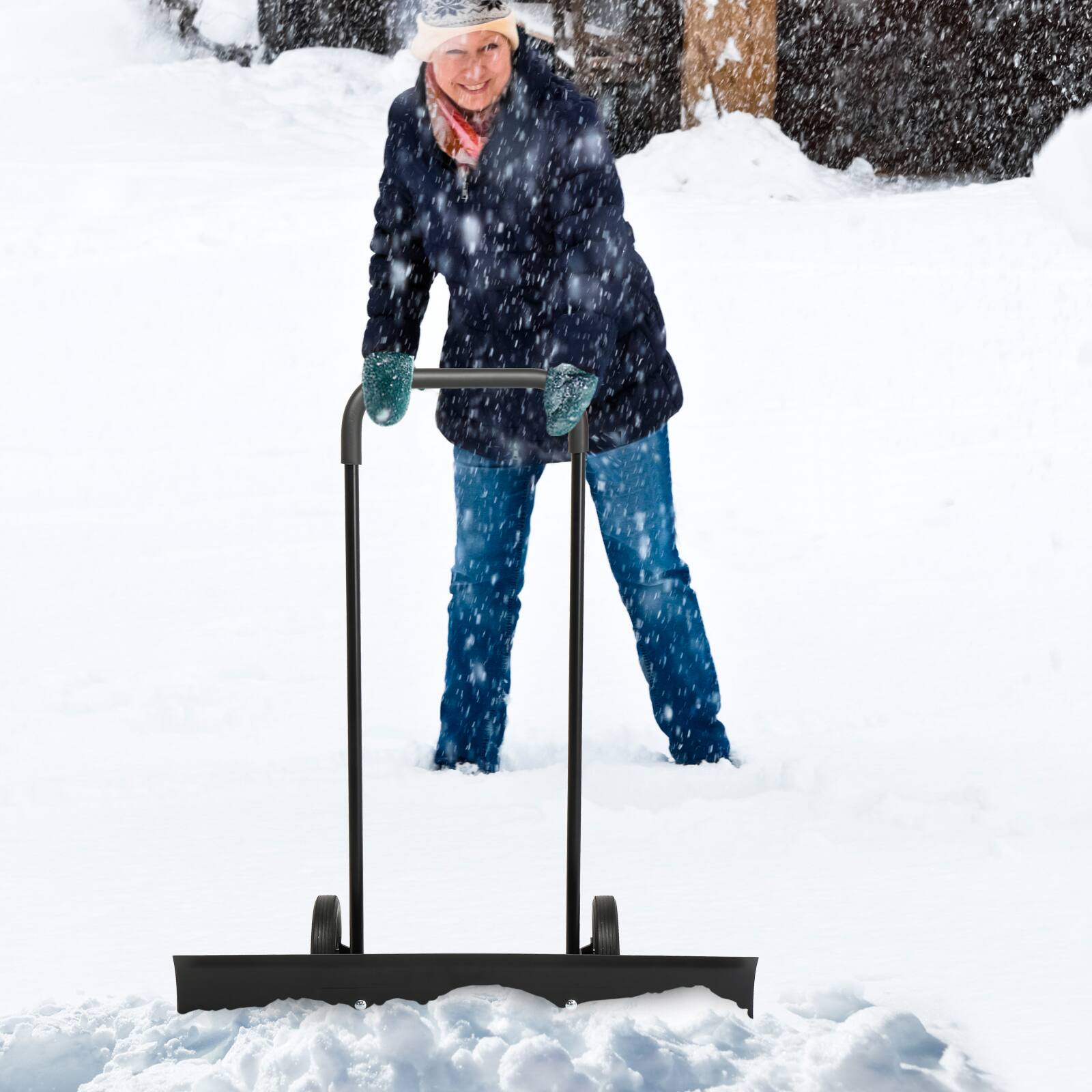 Alt View 2. Winado - 39" Wide Snow Shovel with Wheels Heavy Duty Metal Rolling Snow Removal Tool.