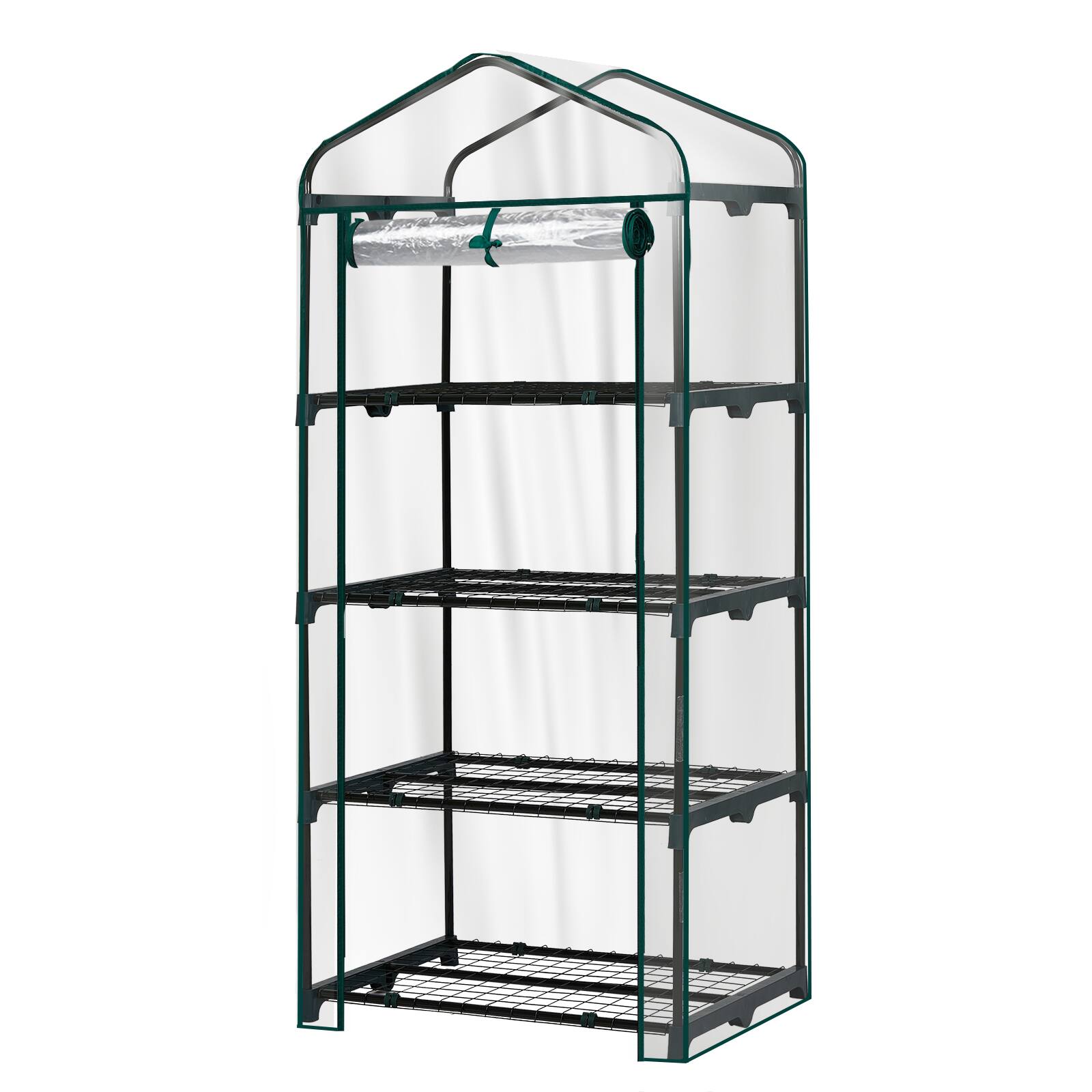 Front. Winado - 4 Tier Mini Greenhouse with PVC Cover & Roll-Up Zipper Door, Portable Waterproof Greenhouse.