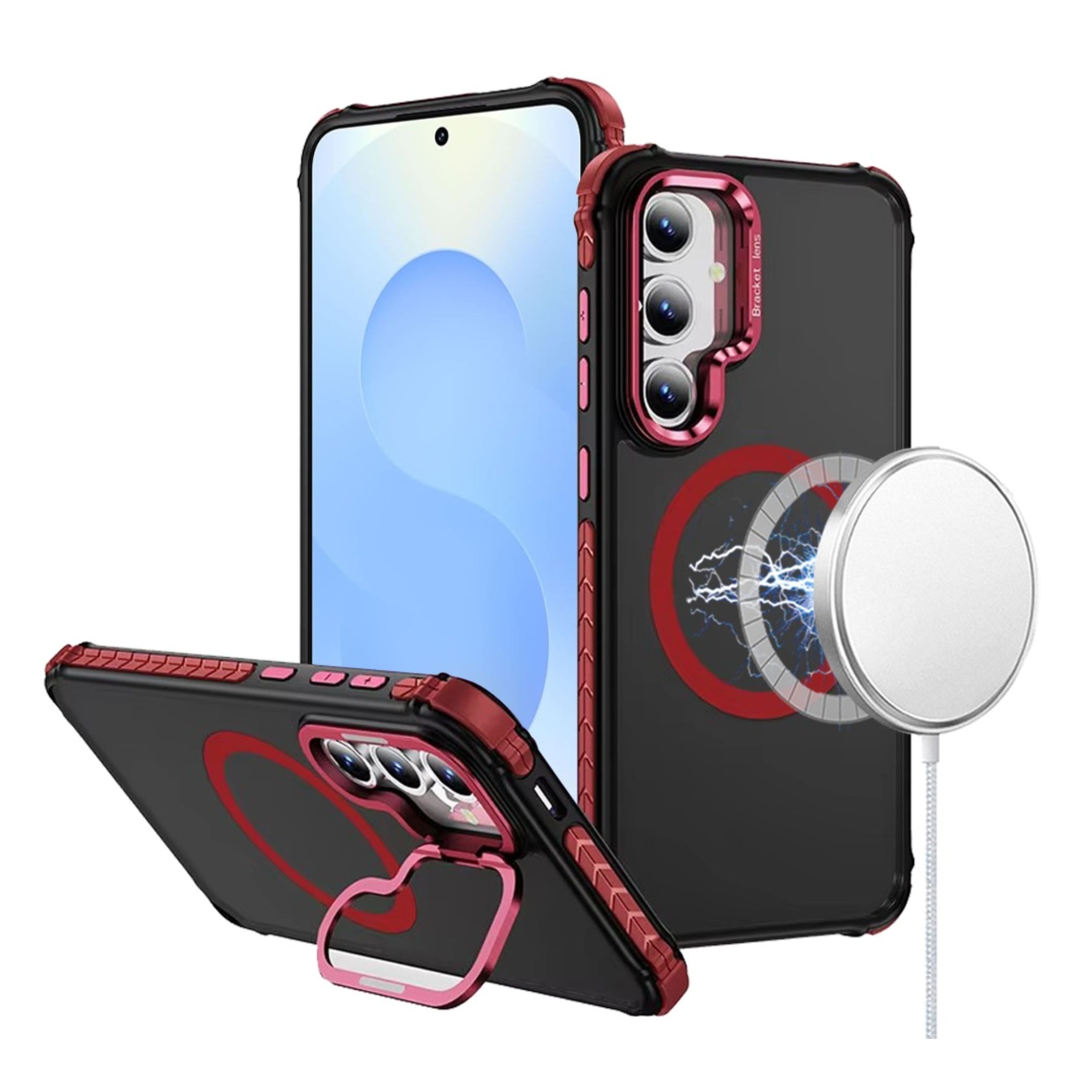 Kitcheniva - Metal Lens Stand Cover Magnetic Circle Phone Case With Tempered Glass For Samsung Galaxy S25/S24 - Red price history on PriceWatchPro