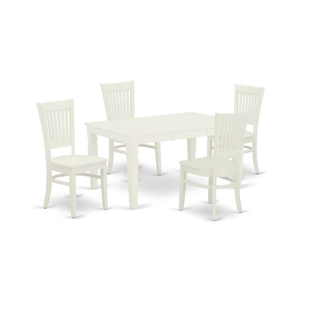 Left. East West Furniture - Dining Table- Table Leg Dining Chairs - Linen White.