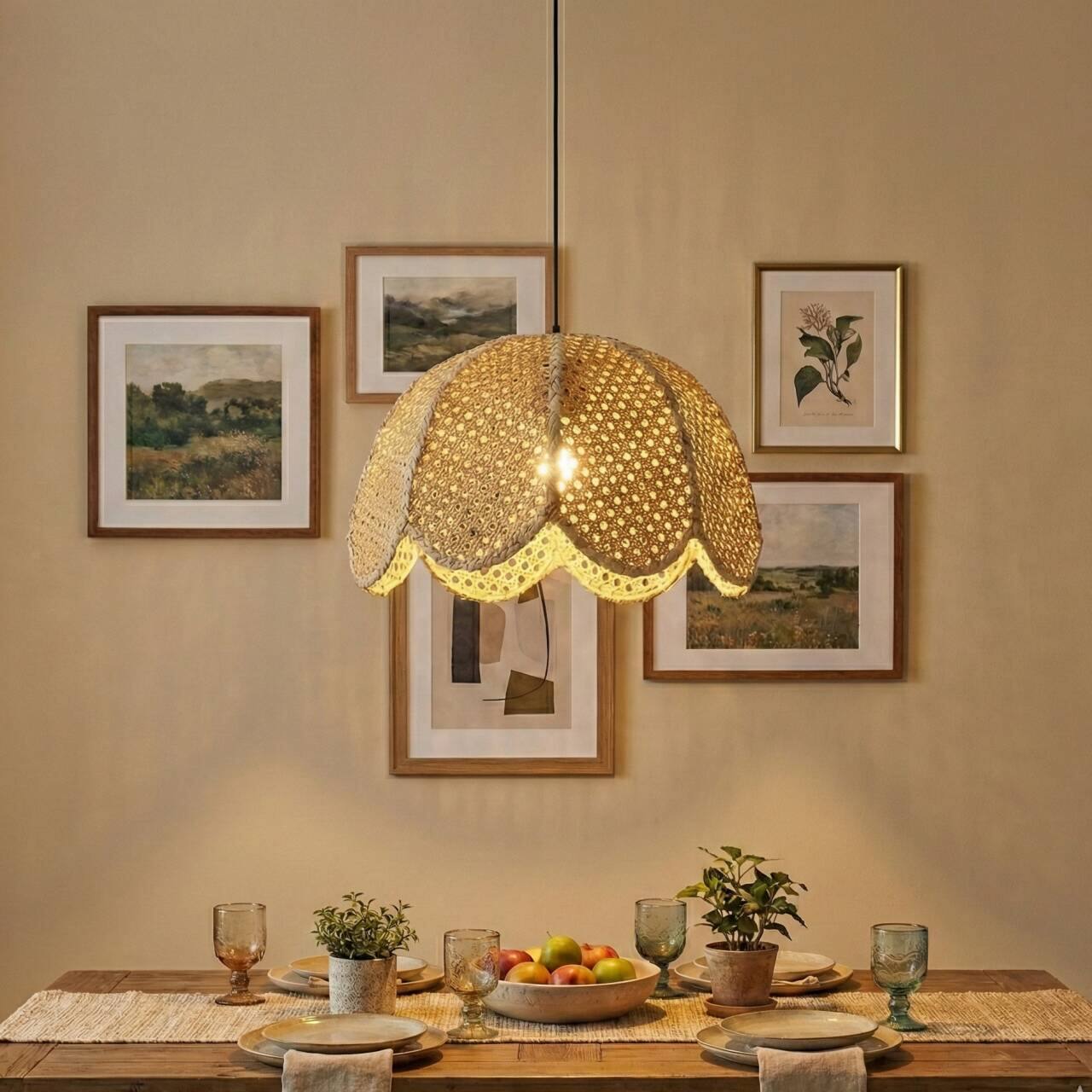 Parrot Uncle - 1-Light Farmhouse Flower Shaped Brown Hand-Woven Natural Rattan Hanging Pendant Light price history on PriceWatchPro