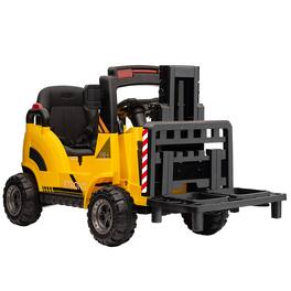 Jojoka - 12V Electric Ride On Forklift for Kids w/Remote, Liftable Fork & Pallet, 2 Speeds, Music, USB & Safety Belt - Yellow