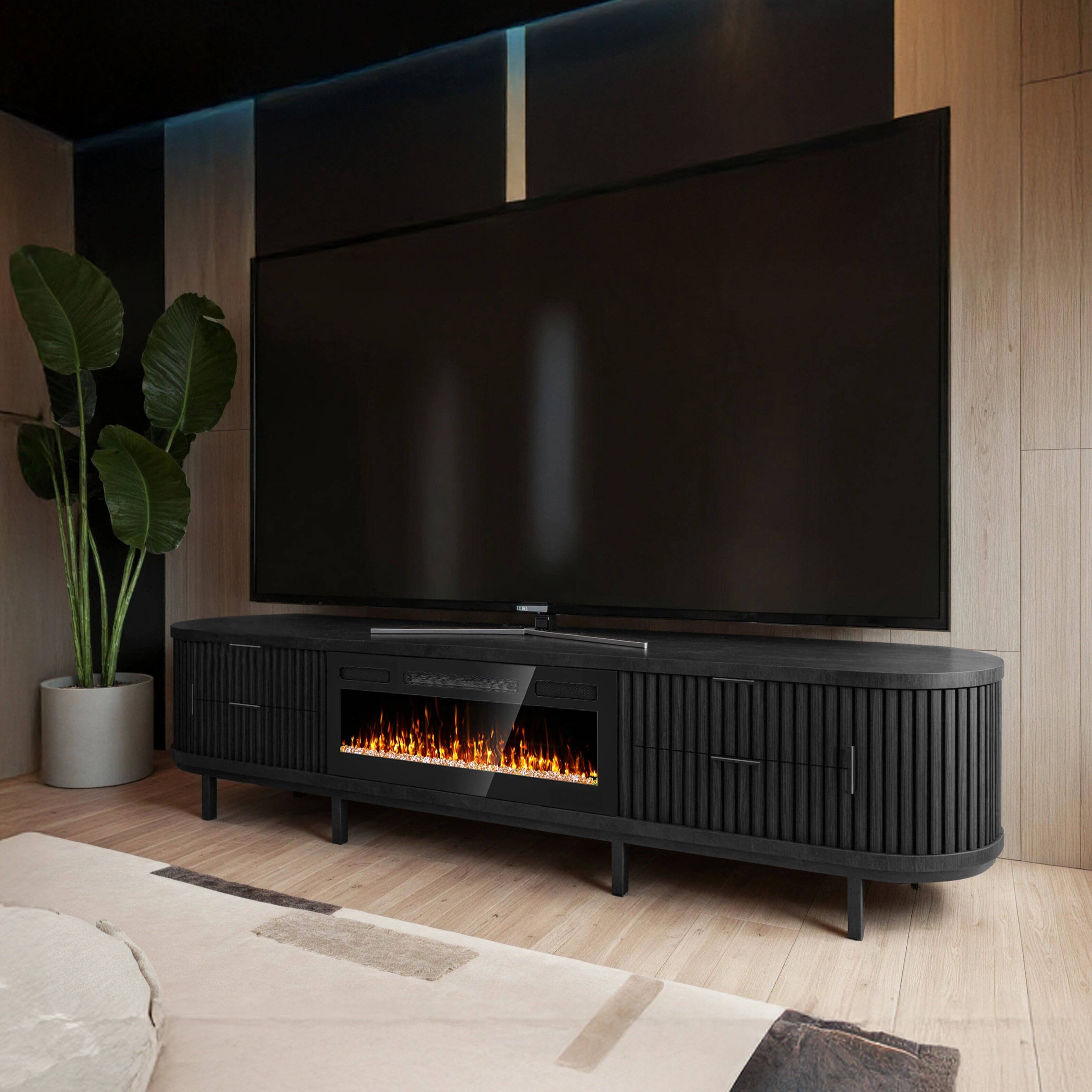 Front. Living Essentials Corp - Avara TV Console 100 inch Electric Fireplace TV Stand and Modern Entertainment Center for Living Room Black - Black.