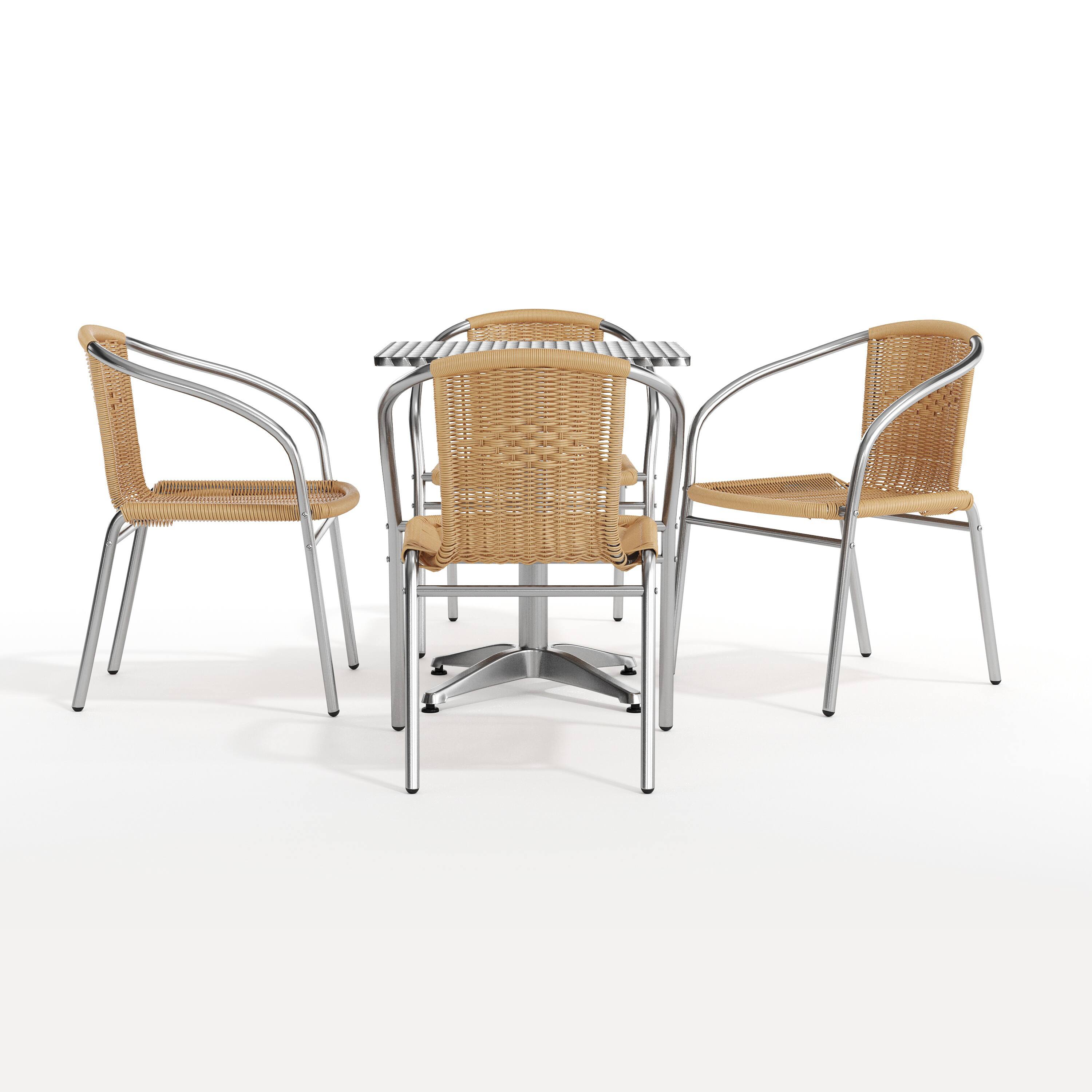 Alt View 9. Emma + Oliver - 23.5" Square Aluminum Garden Patio Table Set with 4 Rattan Chairs - Beige.