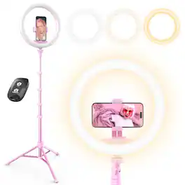PO3TICJUNKI3 - 12 Selfie Ring Light With 62 Tripod Stand Remote Led Phone Holder For Video Recording makeup content - Pink