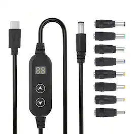 Unique Bargains - USB-C to DC PD Adapter, 1.18m/3.9ft, Adj 5V-20V PD Trigger w/ 8 Tips for Tablets, Routers, Laptop - Black