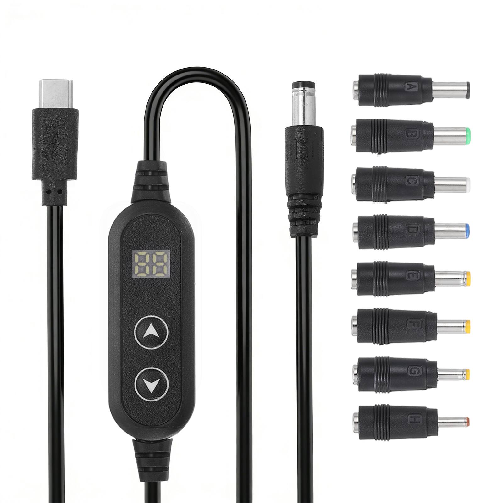 Front. Unique Bargains - USB-C to DC PD Adapter, 1.18m/3.9ft, Adj 5V-20V PD Trigger w/ 8 Tips for Tablets, Routers, Laptop - Black.