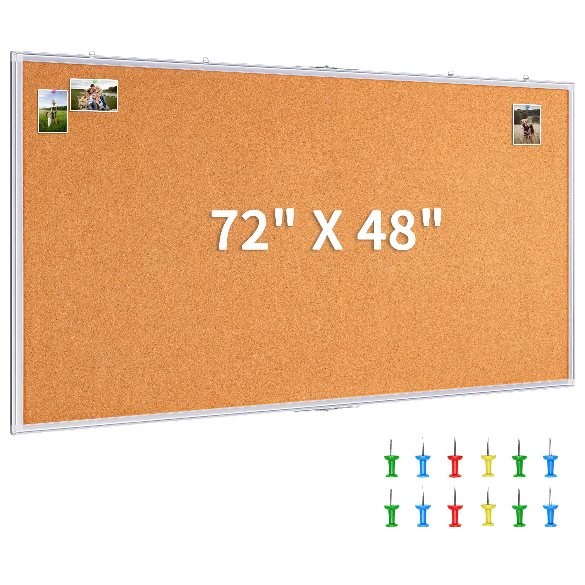 HOMLUX - Large Cork Board 72 x 48 in, Bulletin Boardss, Foldable Wall Mounted Back to School Pin Memo Notice Cork Board - White